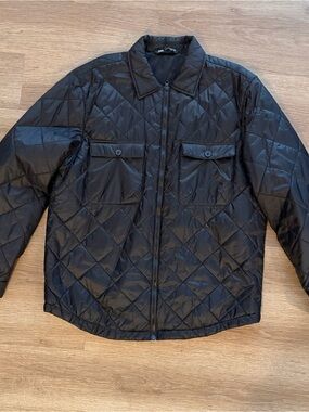 Zara Quilted Black Zip-Up Shirt Jacket